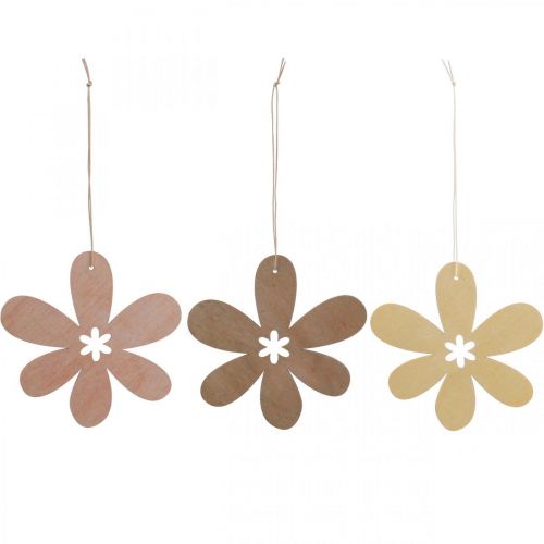 Artikel Decoratieve bloem houten hanger houten bloem paars/roze/geel Ø12cm 12 stuks