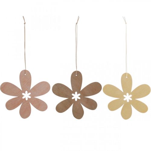 Floristik24 Decoratieve bloem houten hanger houten bloem paars/roze/geel Ø12cm 12 stuks