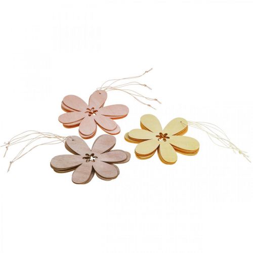 Floristik24 Decoratieve bloem houten hanger houten bloem paars/roze/geel Ø12cm 12 stuks