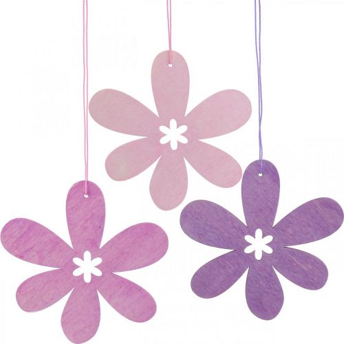 Artikel Decoratieve bloem houten hanger houten bloem paars/roze/roze Ø12cm 12st