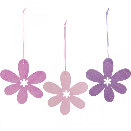 Artikel Decoratieve bloem houten hanger houten bloem paars/roze/roze Ø12cm 12st