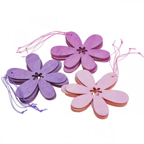 Floristik24 Decoratieve bloem houten hanger houten bloem paars/roze/roze Ø12cm 12st