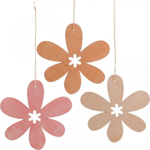 Floristik24 Deco bloem houten hanger houten bloem oranje/roze/geel 12 stuks