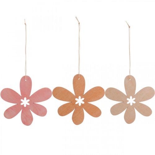 Artikel Deco bloem houten hanger houten bloem oranje/roze/geel 12 stuks