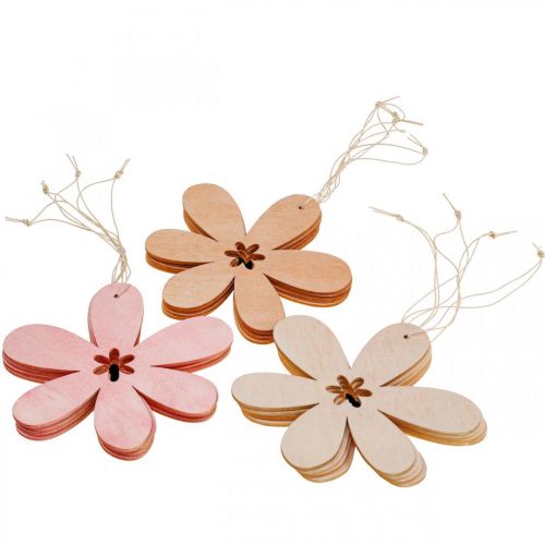 Floristik24 Deco bloem houten hanger houten bloem oranje/roze/geel 12 stuks