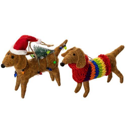 Decoratief kerstboomornament in de vorm van een teckel, 16 cm, 2 stuks