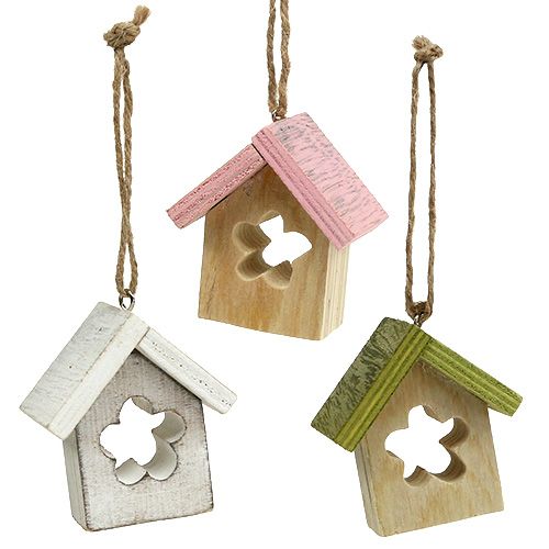 Floristik24 Hanger decoratie huis hout 5.5cm x 4cm x 6cm 6st