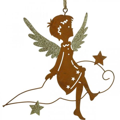 Deco hanger kerst engel decoratie metaal roest 15cm 6st