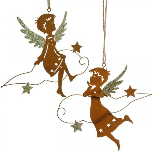 Deco hanger kerst engel decoratie metaal roest 15cm 6st