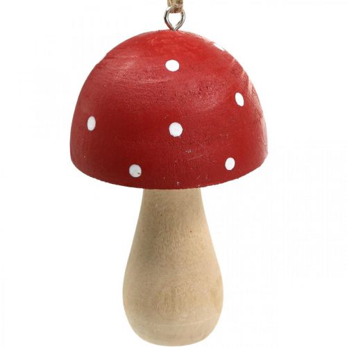 Artikel Vliegenzwam decoratieve paddestoelen houten paddestoel om op te hangen H8.5cm 6st