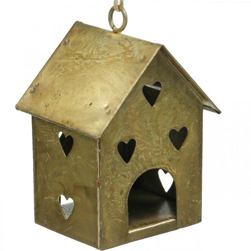 Artikel Kersthanger metaal huis vintage goud H9.5cm 3st