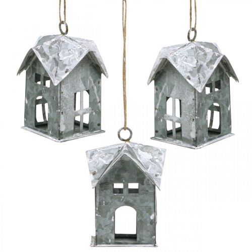 Floristik24 Kerstwagen metalen huis shabby chic wit H9.5cm 3st