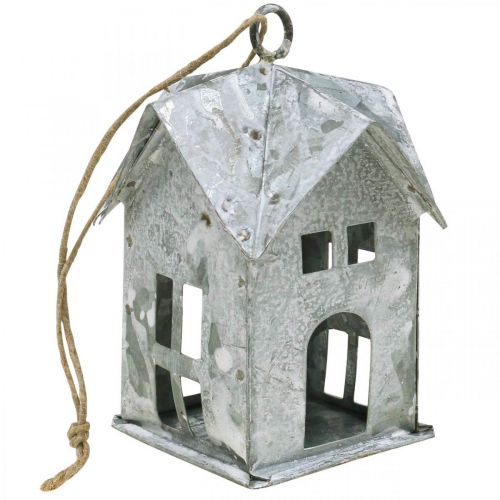 Artikel Kerstwagen metalen huis shabby chic wit H9.5cm 3st