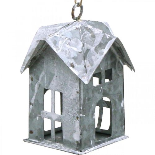 Artikel Kerstwagen metalen huis shabby chic wit H9.5cm 3st