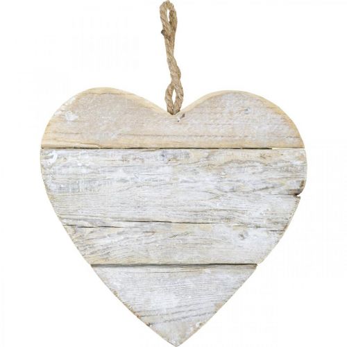 Hart gemaakt van hout, decoratief hart om op te hangen, hart decoratie wit 24cm