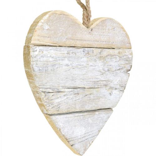Hart gemaakt van hout, decoratief hart om op te hangen, hart decoratie wit 24cm