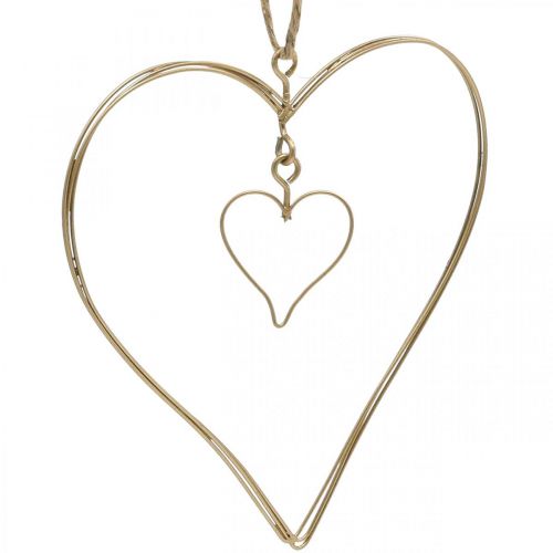 Decoratief hart om op te hangen, hangende decoratie metalen hart goud 10,5 cm 6 stuks