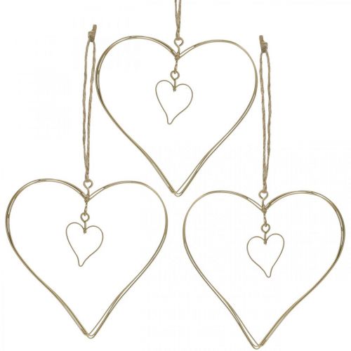 Floristik24 Decoratief hart om op te hangen, hangende decoratie metalen hart goud 10,5 cm 6 stuks