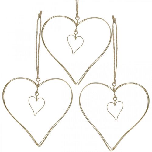 Artikel Decoratief hart om op te hangen, hangdecoratie metalen hart goud 10,5 cm 6 st