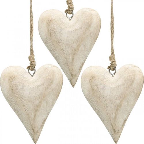 Hart gemaakt van hout, decoratief hart om op te hangen, hartdecoratie H13cm 4st