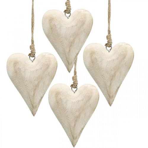 Artikel Houten hart, decoratief hart om op te hangen, hartdecoratie H10cm 4 st