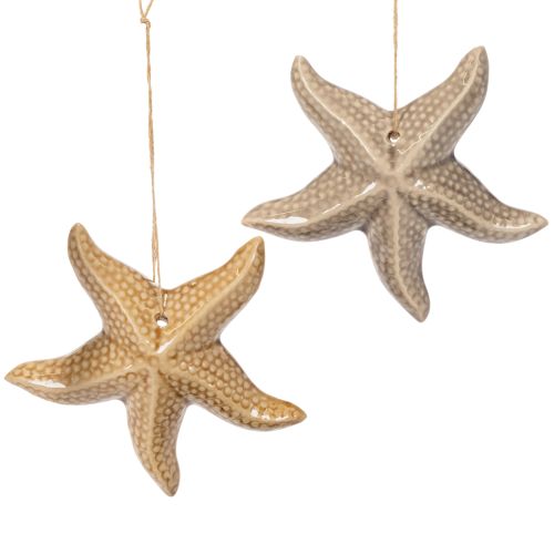 Keramische zeesterdecoratie om op te hangen, voor een maritieme sfeer, zomerdecoratie voor in huis, 12 cm, 2 stuks
