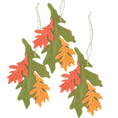 Herfst decoratieve hanger hout bladeren eikenblad 17cm 6st