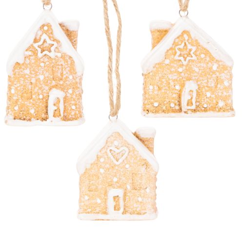 Keramische peperkoekhuisjes als hangdecoratie voor de winter en kerst, 6 cm, 3 stuks | Floristik24.nl