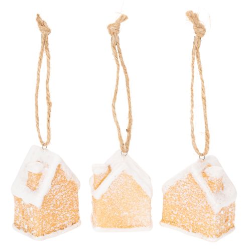 Keramische peperkoekhuisjes als hangdecoratie voor de winter en kerst, 6 cm, 3 stuks | Floristik24.nl