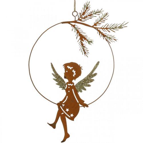 Engel decoratie ring metaal roest Kerstdecoratie 23.5x16.5cm 3st