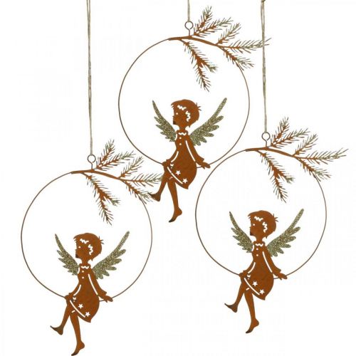 Engel decoratie ring metaal roest Kerstdecoratie 23.5x16.5cm 3st