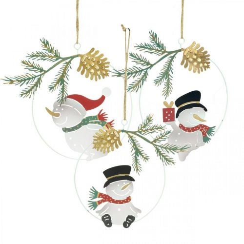 Floristik24 Kersthanger sneeuwpop decoratie ring metaal Ø14cm 3st