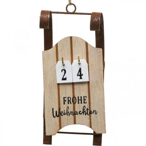 Artikel Decoratieve slee houten kalender Advent roest L14,5cm 2 stuks