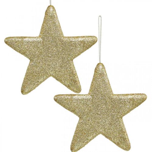 Floristik24 Kerstdecoratie ster hanger gouden glitter 18,5cm 4st