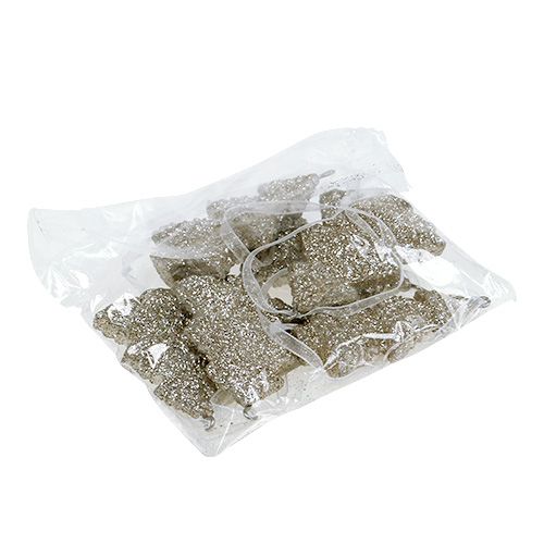 Floristik24 Hangende dennenboom met mica 6,5 cm champagne 6st