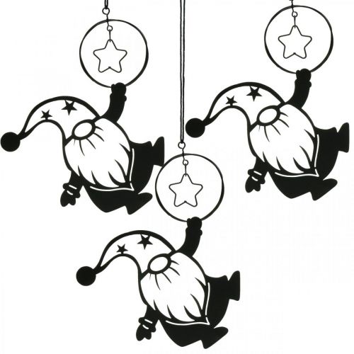 Wanddecoratie metaal zwarte kabouterster 15×17cm 3 st