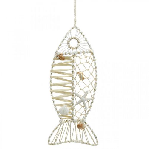 Decoratieve vis met schelpdecoratie, maritieme decoratie, vis om op te hangen wit 38cm Decoratieve vis met schelpdecoratie, maritieme decoratie, vis om op te hangen wit 38cm