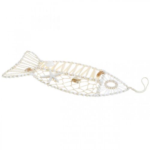 Decoratieve vis met schelpdecoratie, maritieme decoratie, vis om op te hangen wit 38cm