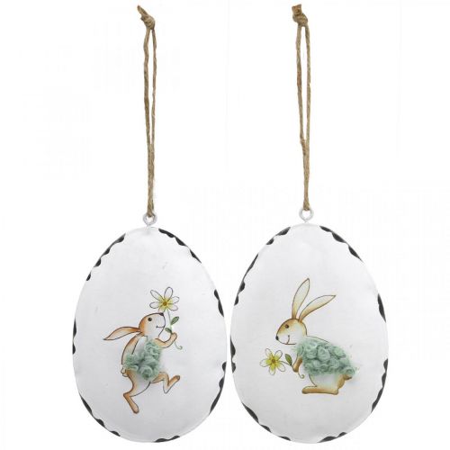 Floristik24 Eieren met konijn, paaseieren om op te hangen, metalen decoratie wit H10.5cm 4st