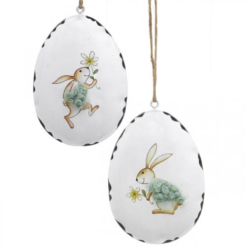 Floristik24 Eieren met konijn, paaseieren om op te hangen, metalen decoratie wit H10.5cm 4st