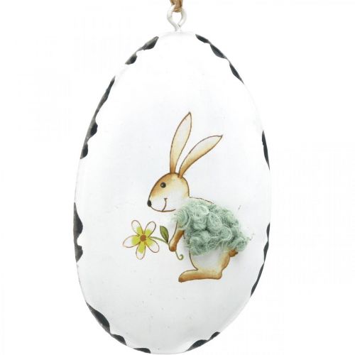 Eieren met konijn, paaseieren om op te hangen, metalen decoratie wit H10.5cm 4st