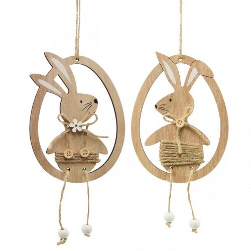 Artikel Decoratieve hanger houten paasdecoratie konijntje in ei 9×1,5×23cm 6 st