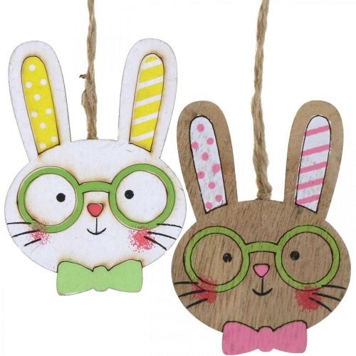 Floristik24 Grappige paashaasdecoratie houten konijnenkop om op te hangen 7,5 cm 12 st