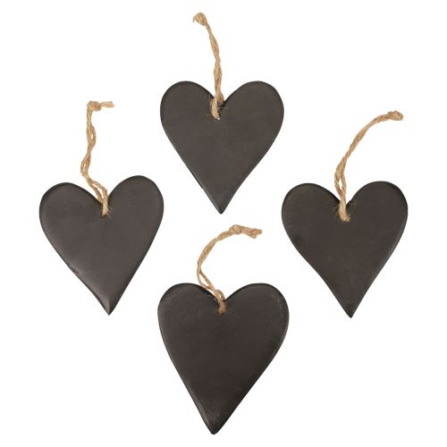 Hangdecoratie leisteen hart decoratieve harten zwart 10,5 cm 4st