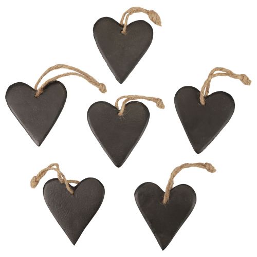 Hangdecoratie leisteen hart decoratieve harten zwart 7cm 6st