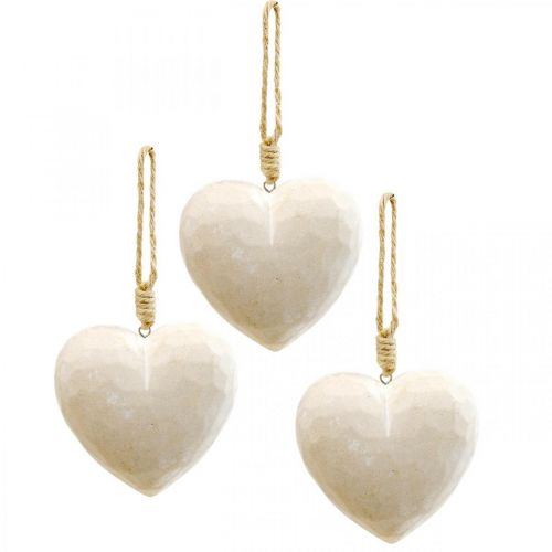 Houten Hart Decoratie Hanger Decoratief Hart om op te hangen Wit 12cm 3 St.