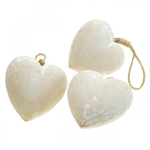 Artikel Houten Hart Decoratie Hanger Decoratief Hart om op te hangen Wit 12cm 3 St.