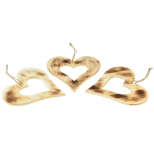 Floristik24 Decoratieve harten hout om op te hangen hart in hart gebrand 20cm 3st