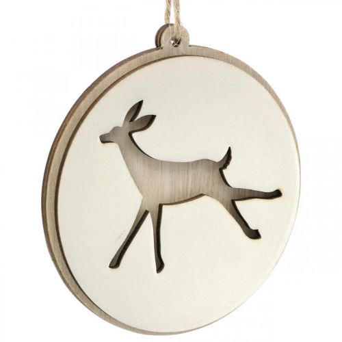 Artikel Hanger met hert, decoratie medaillon, houtdecoratie, Advent Ø9.5cm 6st