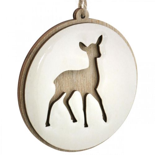Artikel Hanger met hert, decoratie medaillon, houtdecoratie, Advent Ø9.5cm 6st